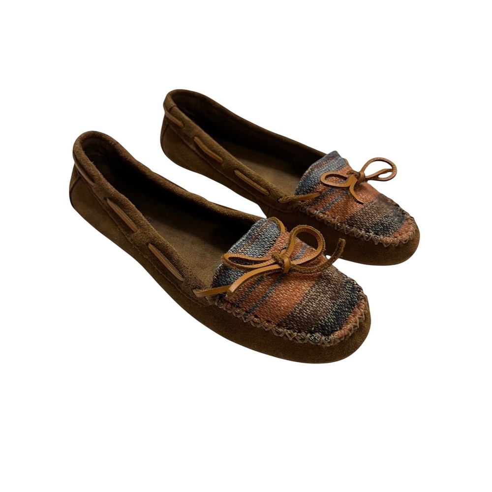 Minnetonka Brown Suede Southwestern Aztec Native Inspired Moccasins Size 7.5